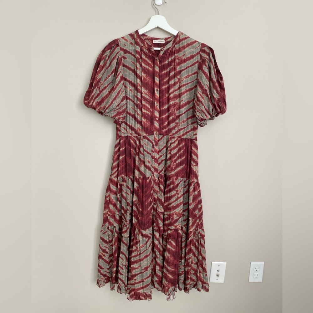 Ulla Johnson Magdalena tie-dye dress in burgundy size 10 boho romantic